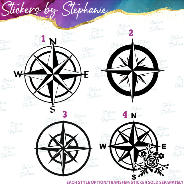 (s01-027) Compass Rose Iron-On Transfer