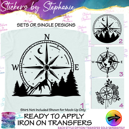 (s01-028) Compass Rose Mountains Iron-On Transfer or Sticker