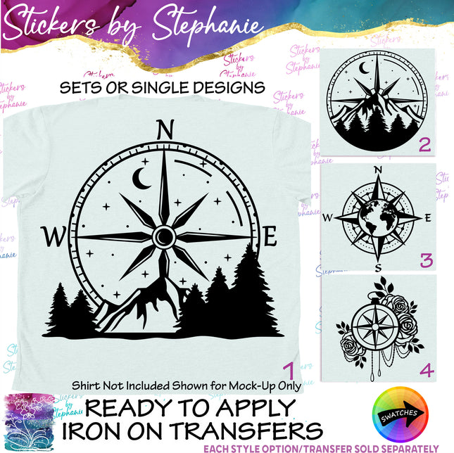 (s01-028) Compass Rose Mountains Iron-On Transfer