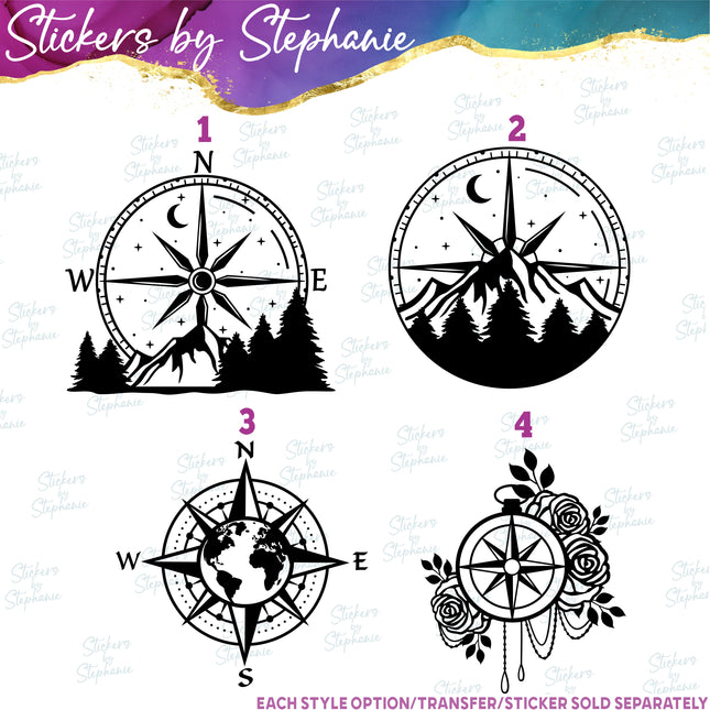 (s01-028) Compass Rose Mountains Iron-On Transfer