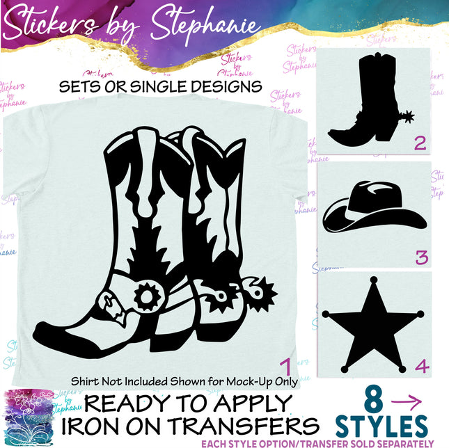 (s01-029) Cowboy Boots, Hat Iron-On Transfer