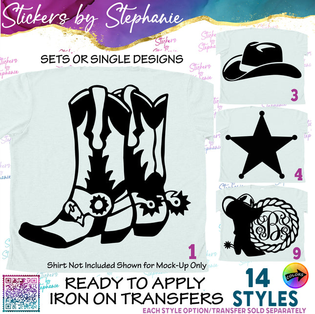 (s01-029) Cowboy Boots, Hat Iron-On Transfer