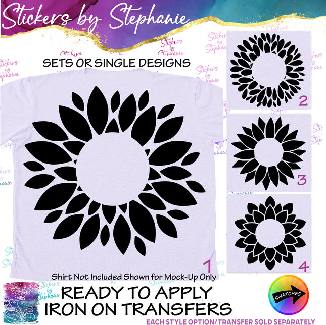 (s01-003) Dahlia Sunflower Flower Monogram Frame Iron-On Transfer