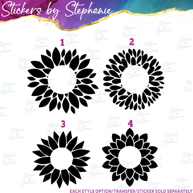 (s01-003) Dahlia Sunflower Flower Monogram Frame Iron-On Transfer