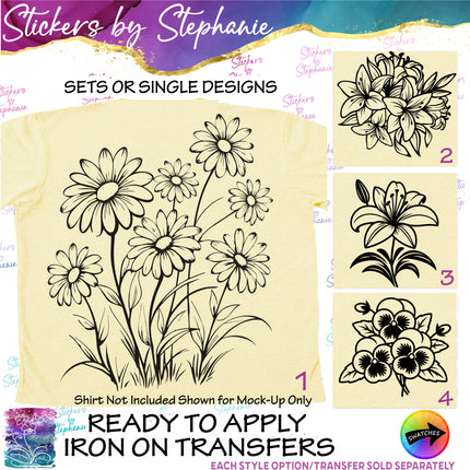 (s01-030) Daisies, Lilies, Pansies Flowers Iron-On Transfer or Sticker