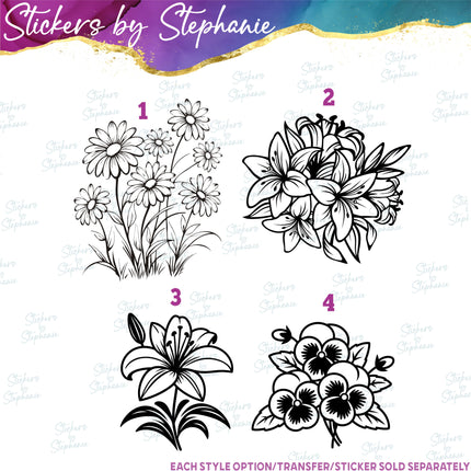 (s01-030) Daisies, Lilies, Pansies Flowers Iron-On Transfer or Sticker