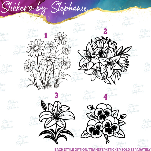(s01-030) Daisies, Lilies, Pansies Flowers Iron-On Transfer
