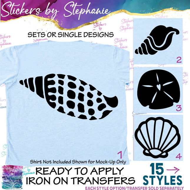 (s01-031) Seashell San dollar Nautilus Iron-On Transfer