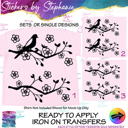 (s01-032) Cherry Blossom Tree Branch Iron-On Transfer