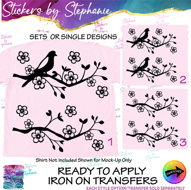 (s01-032) Cherry Blossom Tree Branch Iron-On Transfer