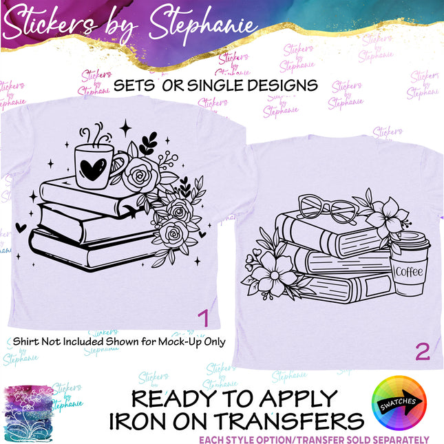 (s01-036) Floral Stacked Books Iron-On Transfer