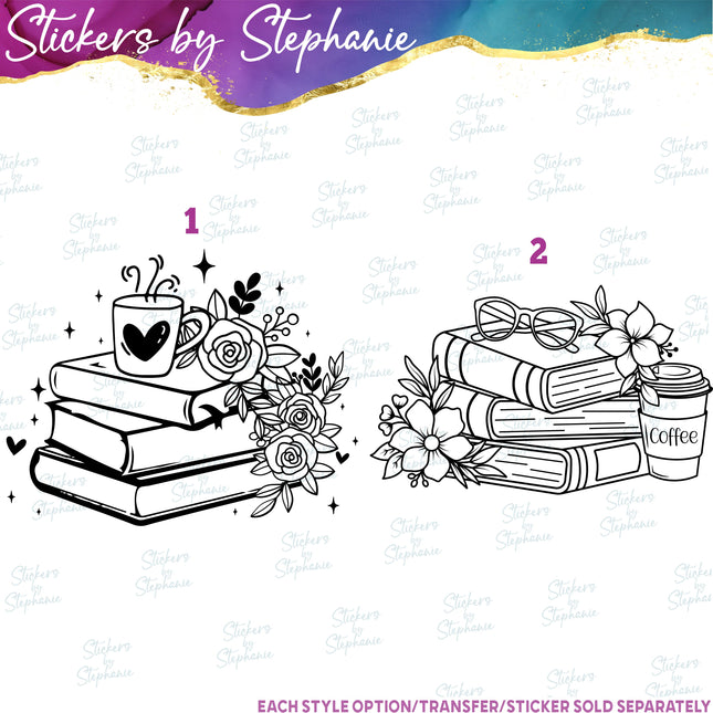 (s01-036) Floral Stacked Books Iron-On Transfer