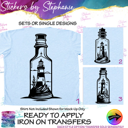 (s01-037) Lighthouse in Bottle Iron-On Transfer or Sticker
