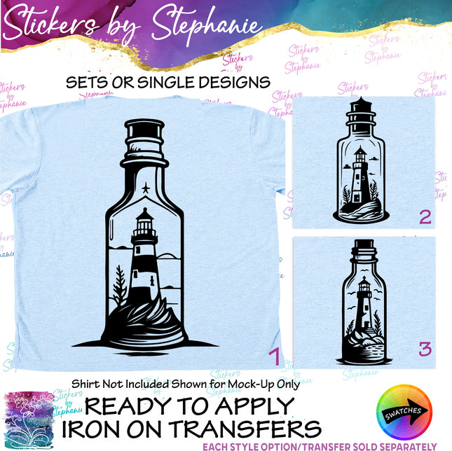 (s01-037) Lighthouse in Bottle  Iron-On Transfer