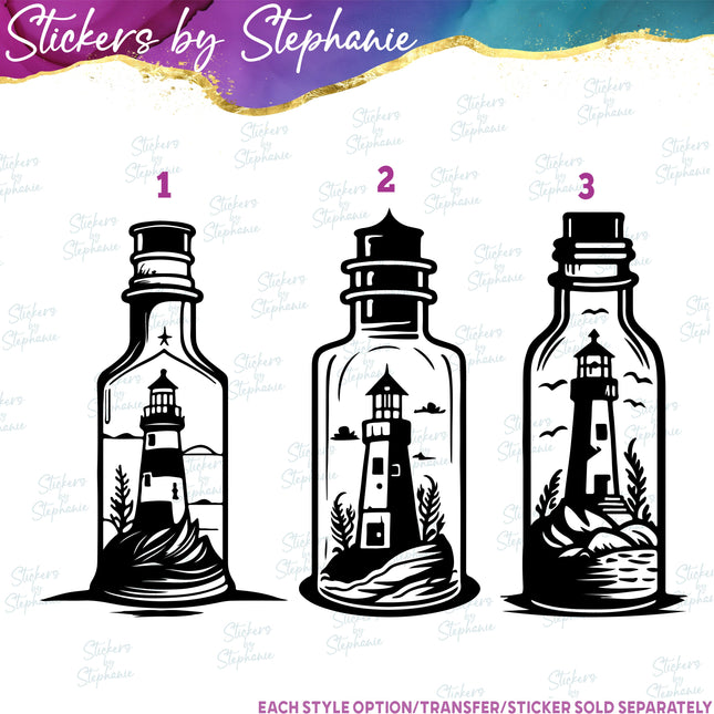 (s01-037) Lighthouse in Bottle  Iron-On Transfer