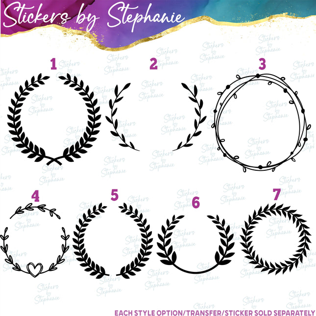 (s01-004) Laurel Vine Wreath Monogram Frame Iron-On Transfer
