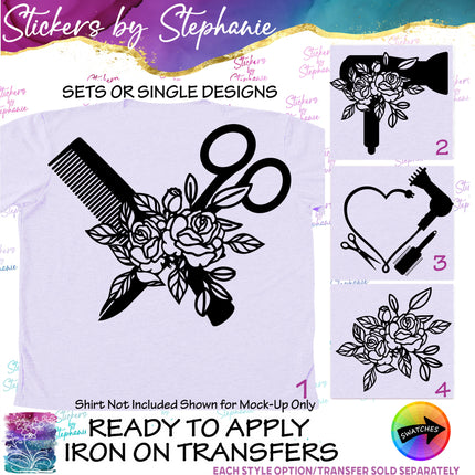 (s01-040) Hair Stylist, Hairdresser Tools Iron-On Transfer or Sticker
