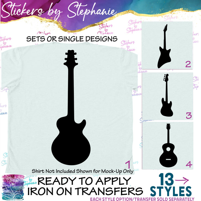 (s01-041) Guitar Silhouette Iron-On Transfer