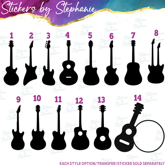 (s01-041) Guitar Silhouette Iron-On Transfer