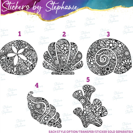 (s01-046) San dollar, Sea Shell Zentangle Iron-On Transfer or Sticker