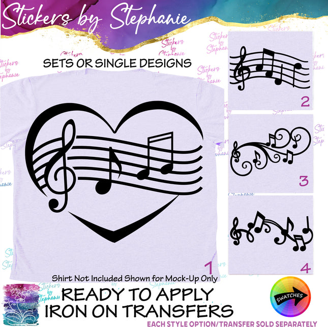 (s01-047) Music Notes Sheet Heart Scale Iron-On Transfer