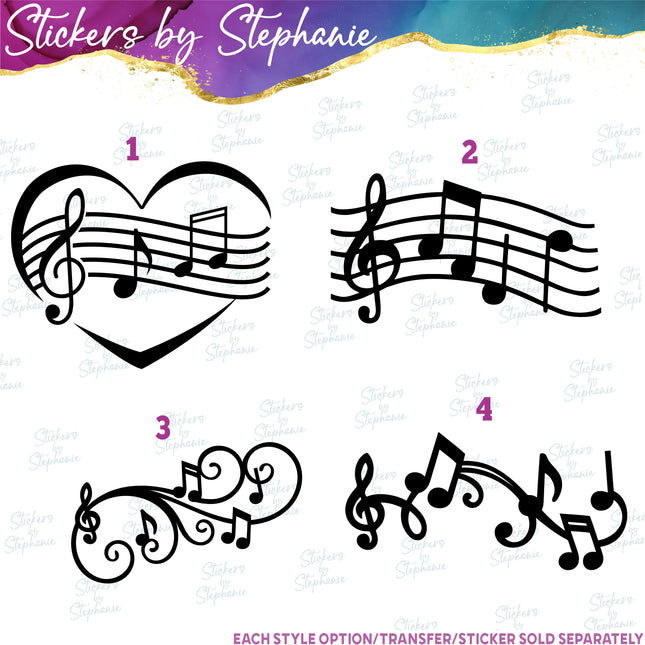 (s01-047) Music Notes Sheet Heart Scale Iron-On Transfer