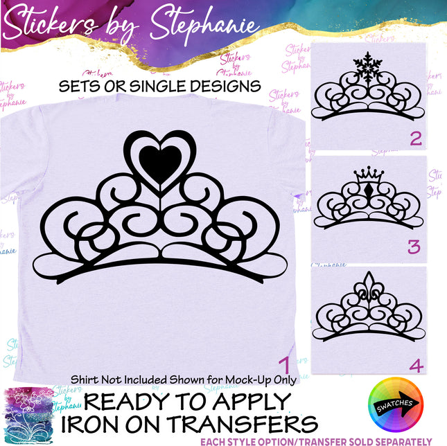 (s01-048) Crown Tiara Heart Snowflake Iron-On Transfer