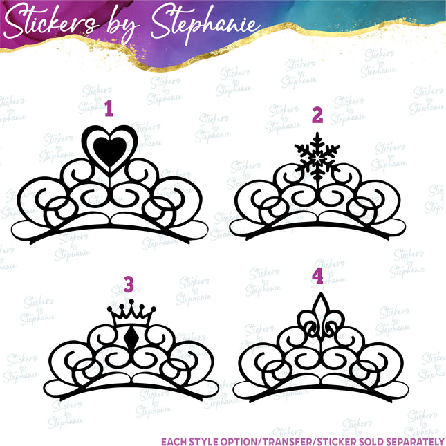 (s01-048) Crown Tiara Heart Snowflake Iron-On Transfer