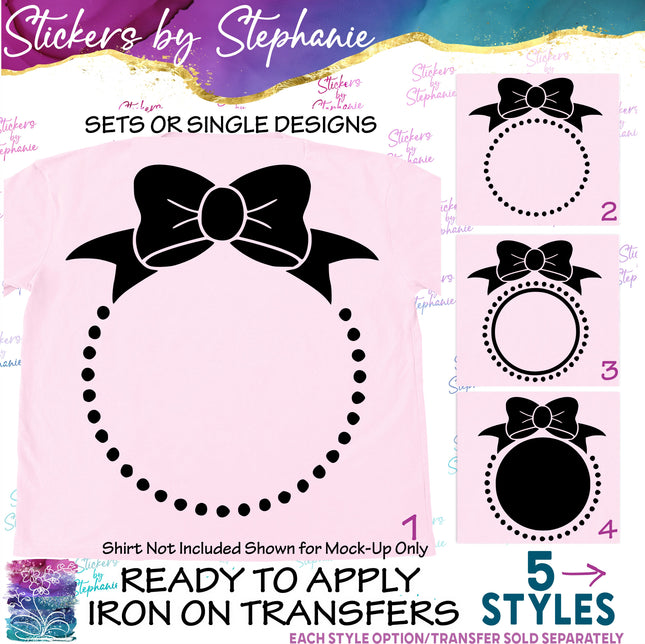 (s01-005) Bow, Pearls Mongogram Frame Iron-On Transfer