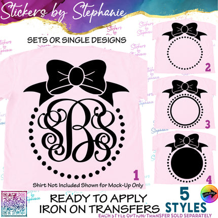 (s01-005) Bow, Pearls Mongogram Frame Iron-On Transfer