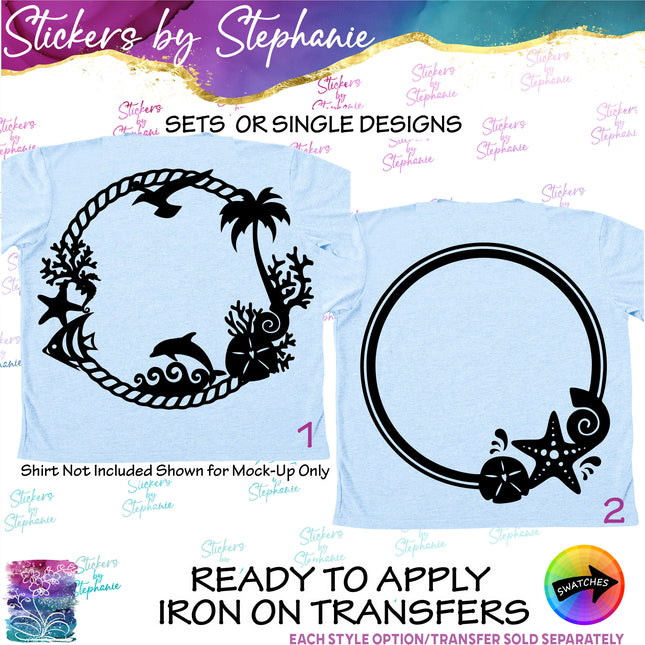 (s01-052) Beach Seashell Monogram Frame Iron-On Transfer