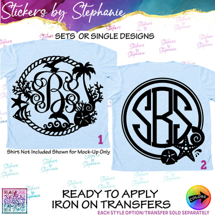 (s01-052) Beach Seashell Monogram Frame Iron-On Transfer
