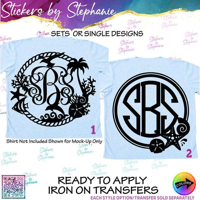 (s01-052) Beach Seashell Monogram Frame Iron-On Transfer