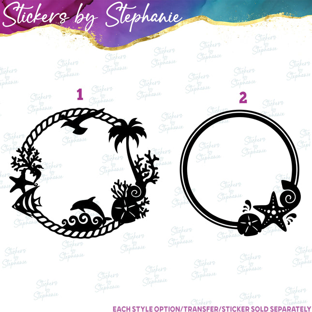 (s01-052) Beach Seashell Monogram Frame Iron-On Transfer