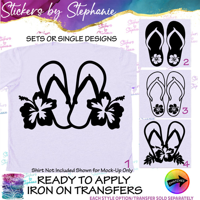 (s01-053) Flip Flops Hibiscus Flowers Iron-On Transfer