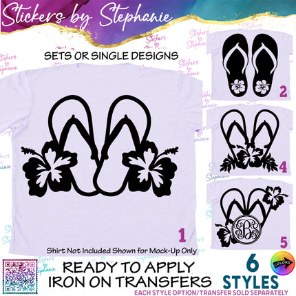 (s01-053) Flip Flops Hibiscus Flowers Iron-On Transfer
