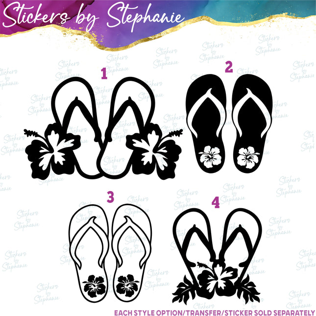 (s01-053) Flip Flops Hibiscus Flowers Iron-On Transfer