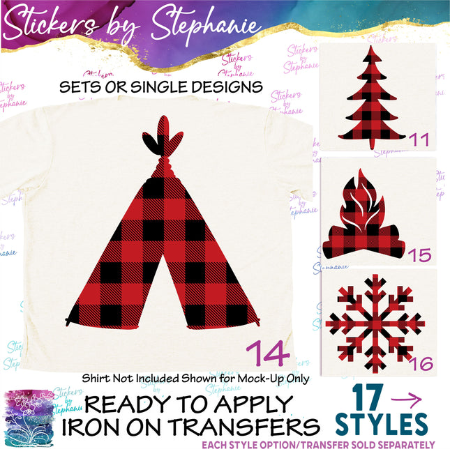 (s01-054) Buffalo Plaid Teepee Tree Snowflake Iron-On Transfer