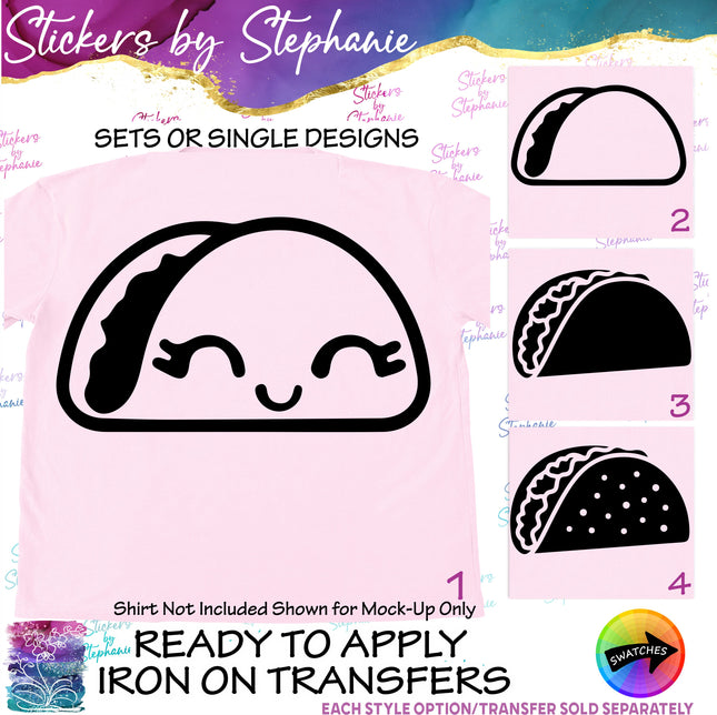 (s01-056) Taco Kawaii Face Iron-On Transfer