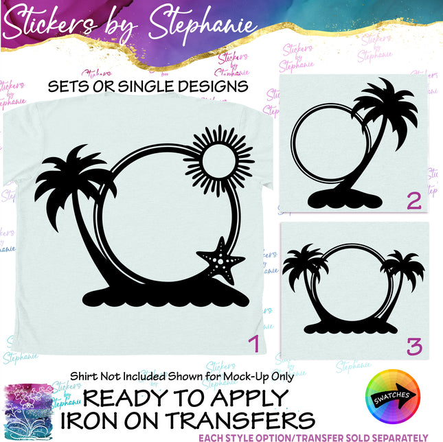 (s01-057) Palm Tree Monogram Frame Iron-On Transfer