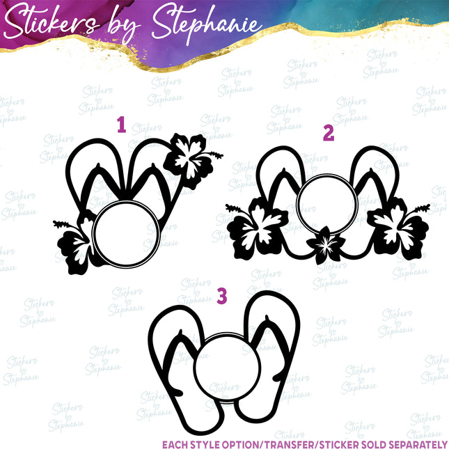 (s01-058) Flip Flop Hibiscus Flower Monogram Frame Iron-On Transfer