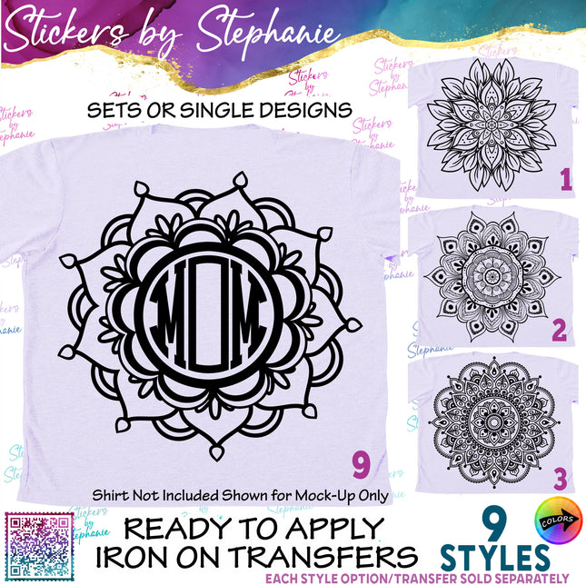 (s01-059) Mandala Flower Iron-On Transfer or Sticker