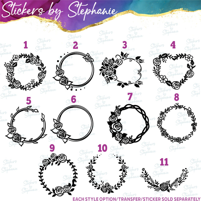 (s01-060) Rose Flower Wreath Monogram Frame Iron-On Transfer