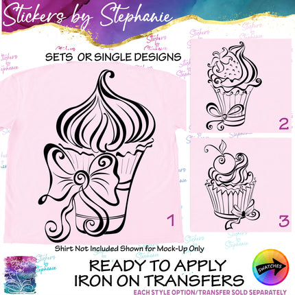 (s01-062) Cupcake Bow Iron-On Transfer or Sticker