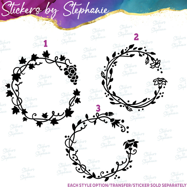 (s01-064) Grapevine, Pumpkin Vine Wreath Monogram Frame Iron-On Transfer