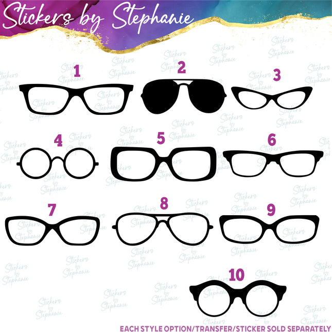 (s01-066) Eye Glasses, Eyeglasses, Sunglasses Iron-On Transfer