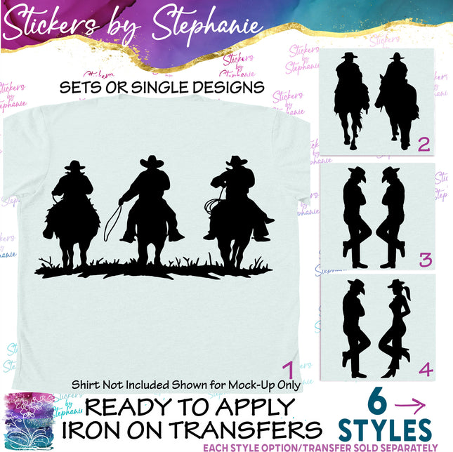 (s01-067) Cowboy, Cowgirl Silhouette Iron-On Transfer