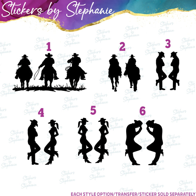 (s01-067) Cowboy, Cowgirl Silhouette Iron-On Transfer