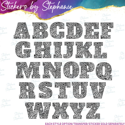 (s01-069) Zentangle Monogram Letter Iron-On Transfer or Sticker