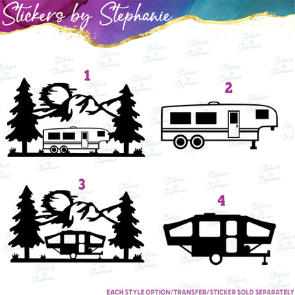 (s01-071) Tent Trailer, Mountains Iron-On Transfer